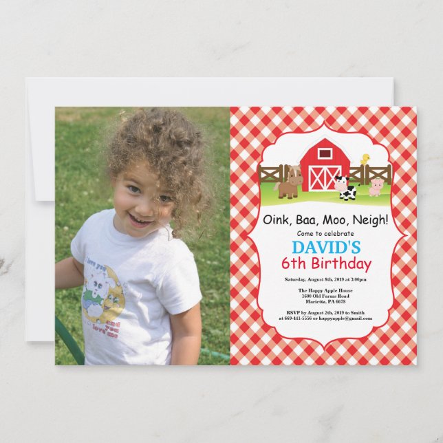 Invitación de cumpleaños en la granja Fiesta en el (Anverso)