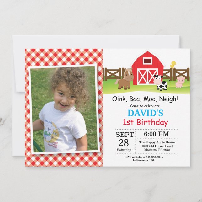 Invitación de cumpleaños en la granja Fiesta en el (Anverso)