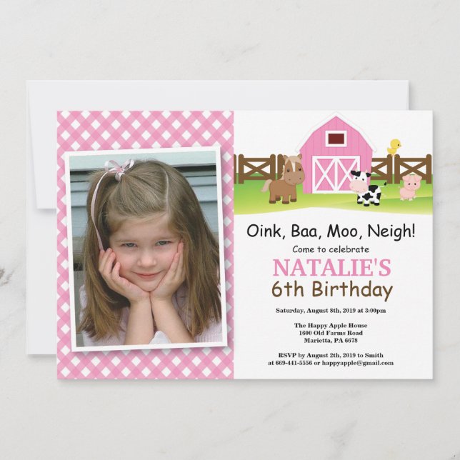 Invitación de cumpleaños en la granja Fiesta en el (Anverso)
