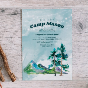 Invitación de cumpleaños en la montaña de camping