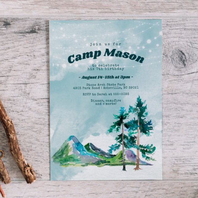 Invitación de cumpleaños en la montaña de camping (Subido por el creador)