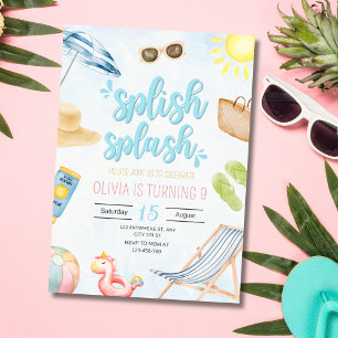 Invitación de cumpleaños en la piscina, cumpleaños