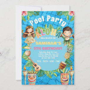 Invitación de cumpleaños en la piscina hawaiana Al