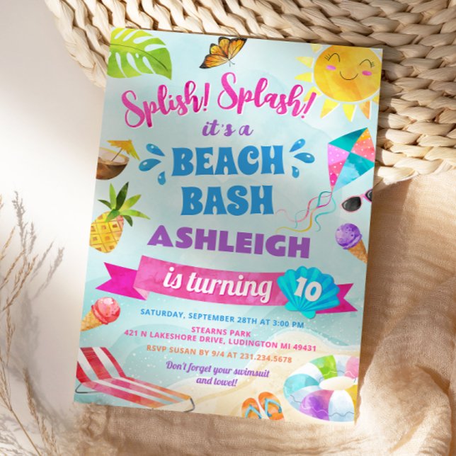 Invitación de cumpleaños en la playa de Splash (Splish Splash Beach Birthday Party Invitation
)