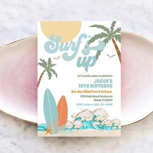 Invitación de cumpleaños en la playa de surf