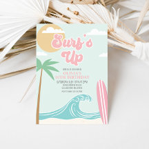 Invitación de cumpleaños en la playa rosa Surfs Up