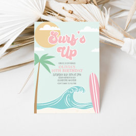 Invitación de cumpleaños en la playa rosa Surfs Up