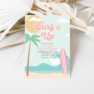 Invitación de cumpleaños en la playa rosa Surfs Up