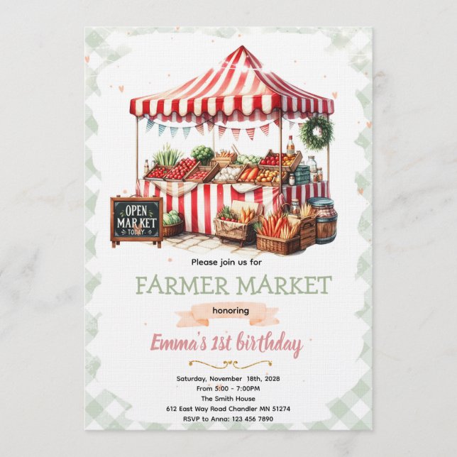 invitación de cumpleaños en mercado de agricultore (Anverso)
