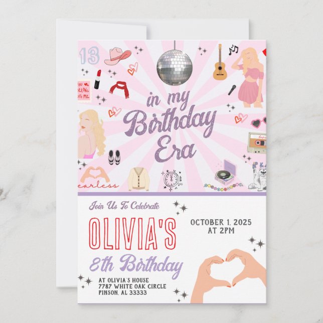 Invitación de cumpleaños en mi era de cumpleaños (Anverso)