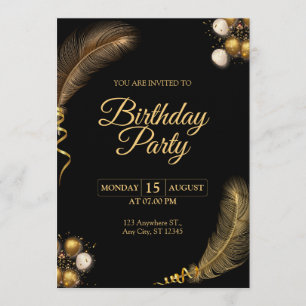 Invitación de cumpleaños en negro y dorado – Tarje