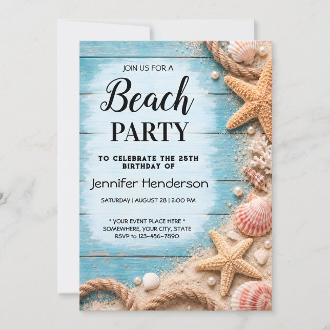 Invitación de cumpleaños en Ocean Beach (Anverso)