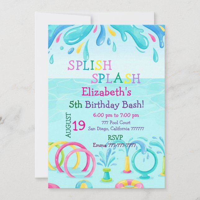 Invitación de cumpleaños en Splash Pad / Parque ac (Anverso)