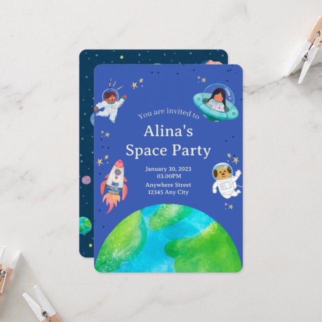invitación de cumpleaños espacial (Anverso/Reverso In Situ)