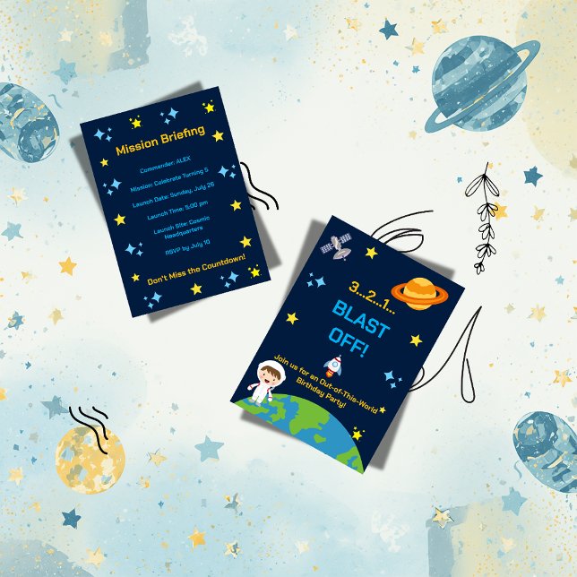 Invitación de cumpleaños espacial del astronauta | (Subido por el creador)