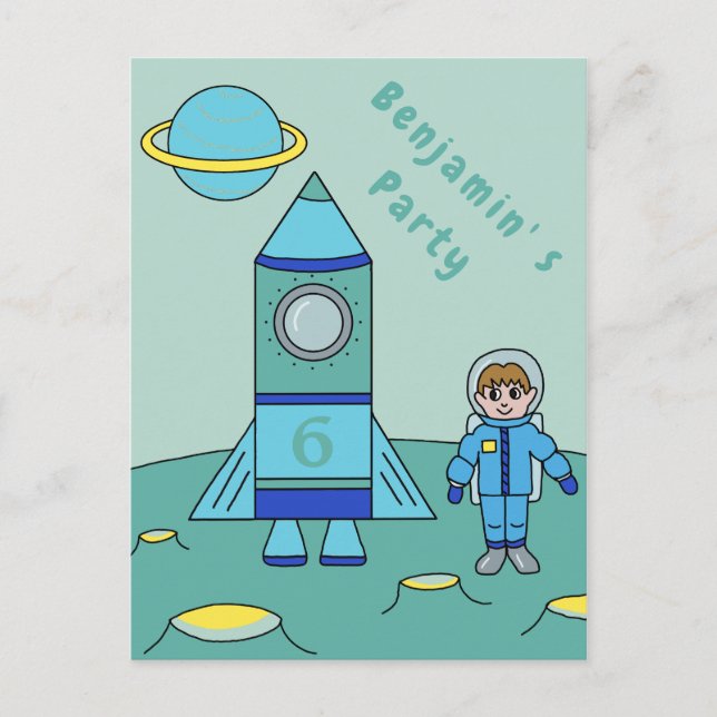 Invitación de Cumpleaños Espacial del Astronauta e (Anverso)
