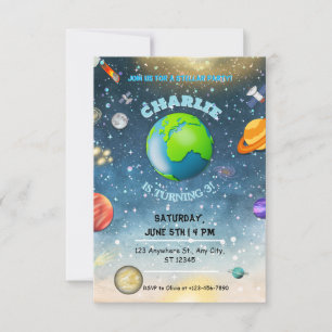 Invitación de cumpleaños espacial en la galaxia