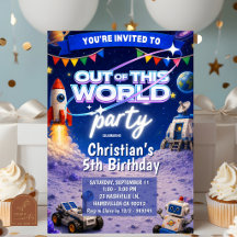 Invitación de cumpleaños espacial fuera de este mu
