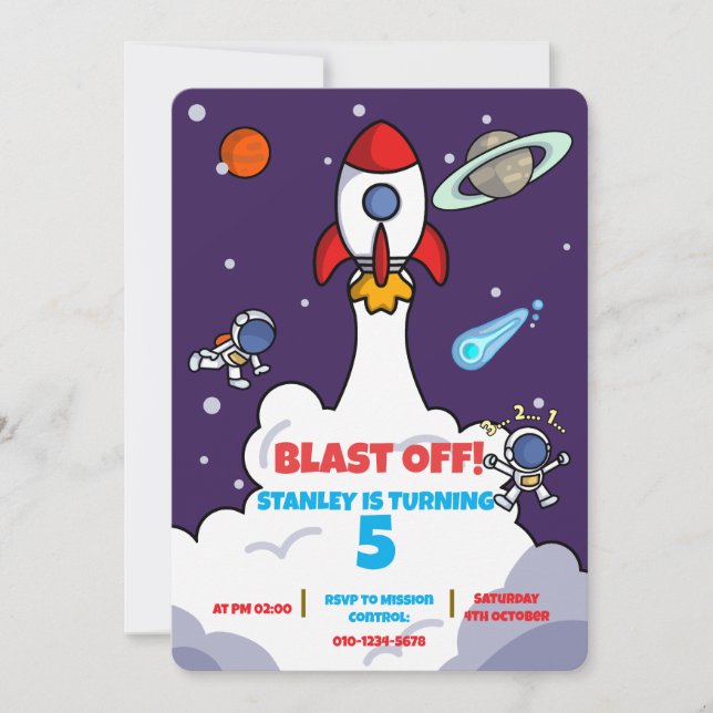 Invitación de cumpleaños espacial - Invitación de  (Anverso)