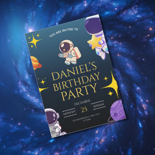Invitación de cumpleaños espacial para niños,