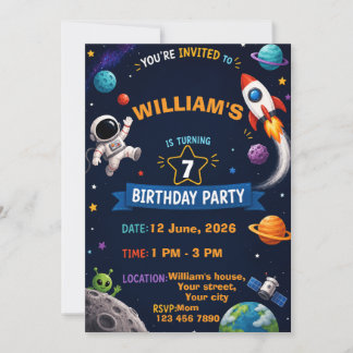 Invitación de cumpleaños espacial para niños | Per