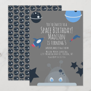 Invitación de cumpleaños espacial temática de alie