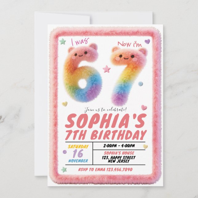 Invitación de cumpleaños esponjosa Six Seven (Anverso)