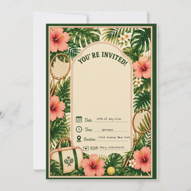 Invitación de cumpleaños estampados retro tenis tr (Anverso)