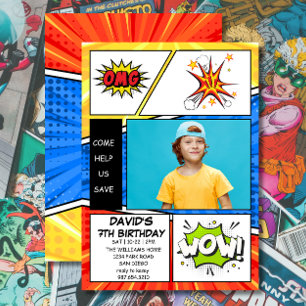 Invitación de Cumpleaños Estilo Cómic Arte Pop