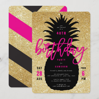 Invitación de cumpleaños estilo piña con purpurina