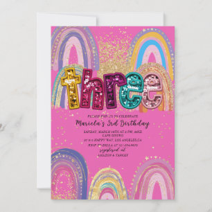 Invitación de cumpleaños estrellas doradas y rosad