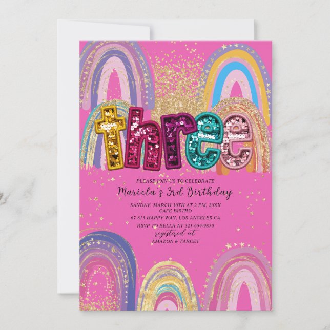 Invitación de cumpleaños estrellas doradas y rosad (Anverso)