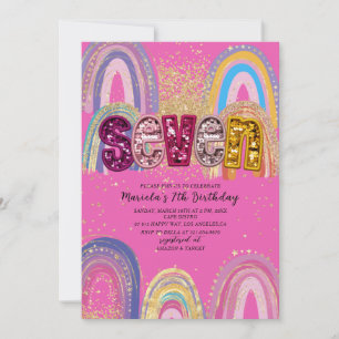 Invitación de cumpleaños estrellas rosadas y dorad