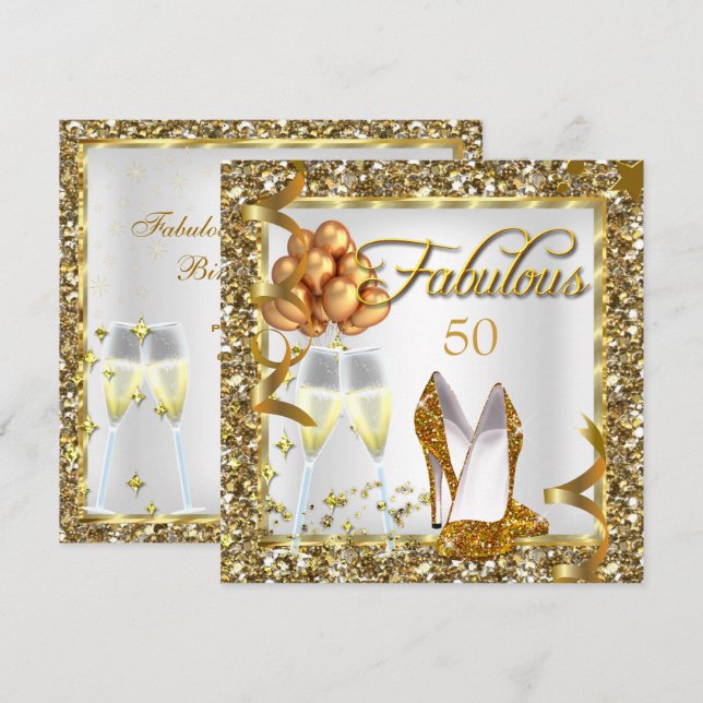 Invitación de cumpleaños Fabuloso 50 Champagne Oro (Anverso / Reverso)
