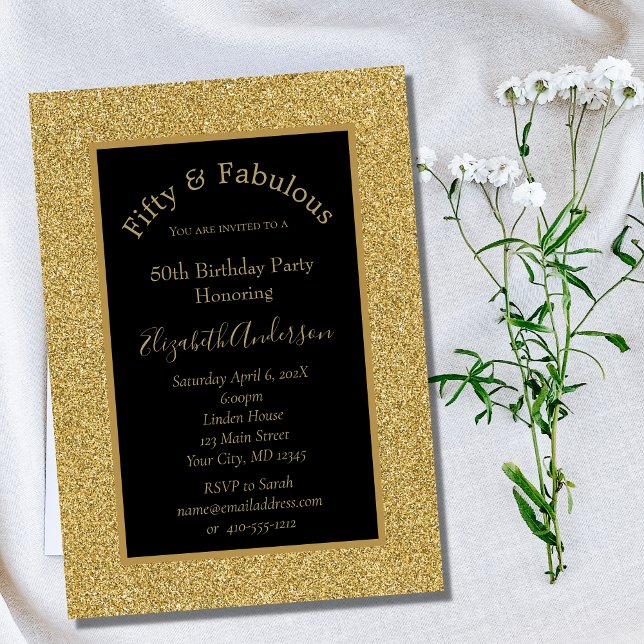 Invitación de cumpleaños fabuloso de 50 Glitter Or (Subido por el creador)