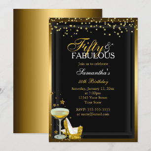 Invitación de cumpleaños fabuloso Gold Sparkle 50