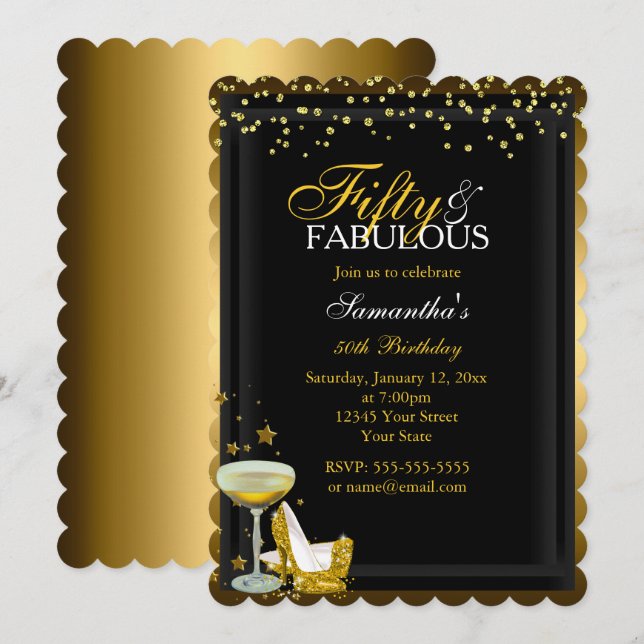 Invitación de cumpleaños fabuloso Gold Sparkle 50 (Anverso / Reverso)