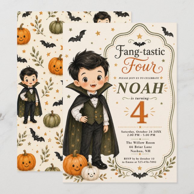 Invitación de cumpleaños Fang‑tastic Four (Anverso / Reverso)