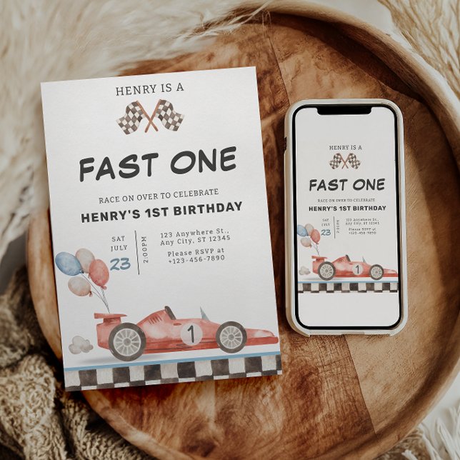 Invitación de cumpleaños Fast One Carrera de coche (Subido por el creador)