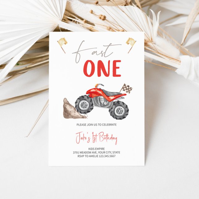 Invitación de cumpleaños "Fast One" de Red Quad (Subido por el creador)