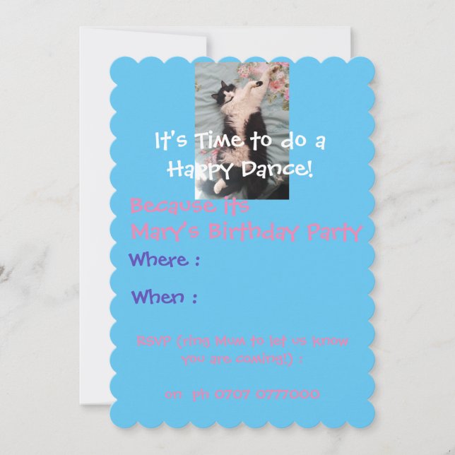 Invitación de cumpleaños feliz al gato de Tuxedo d (Anverso)