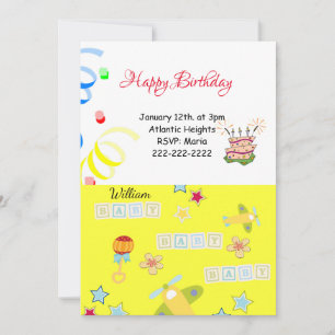 Invitación de cumpleaños feliz avión bebé amarillo