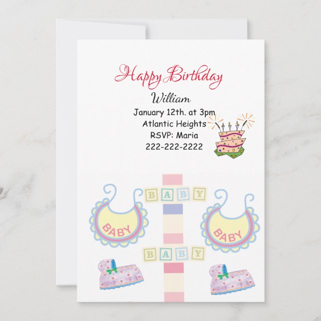 Invitación de cumpleaños feliz bebé (Anverso)