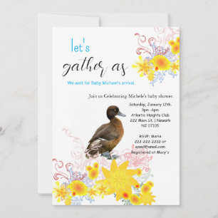 Invitación de cumpleaños feliz bebé Duck Floral