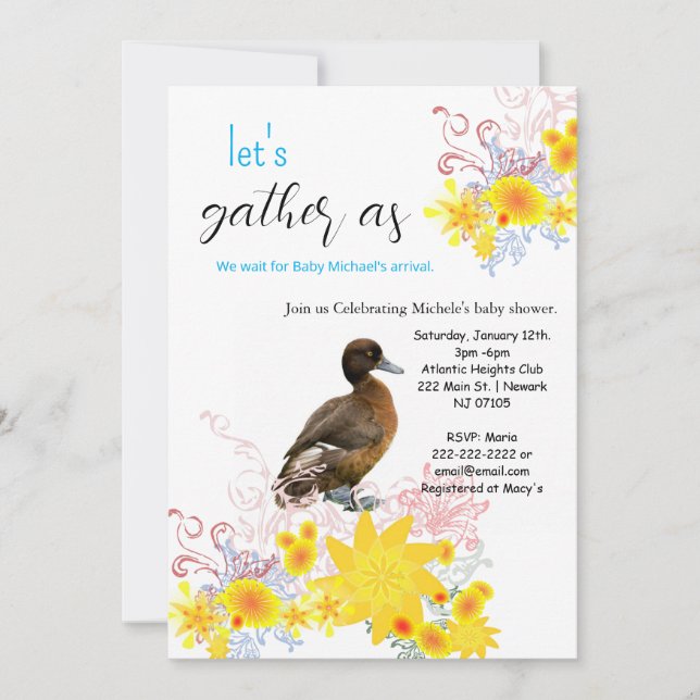 Invitación de cumpleaños feliz bebé Duck Floral (Anverso)