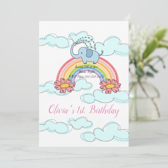 Invitación de cumpleaños feliz bebé elefante azul (Anverso de pie)