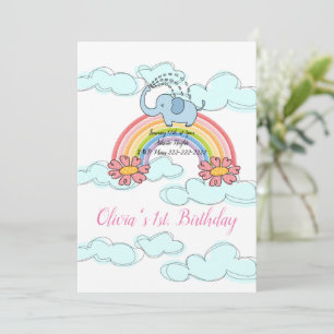 Invitación de cumpleaños feliz bebé elefante azul