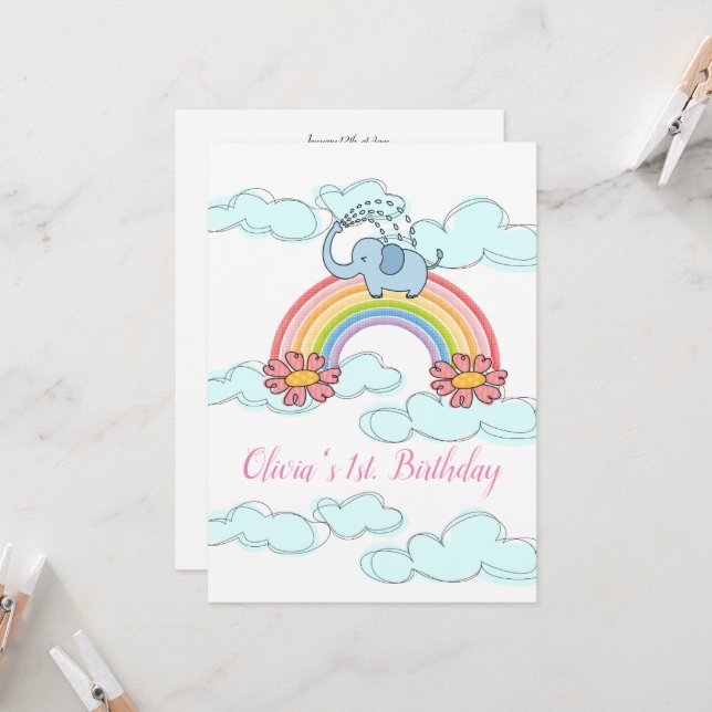 Invitación de cumpleaños feliz bebé elefante azul (Anverso/Reverso In Situ)