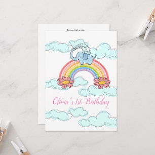 Invitación de cumpleaños feliz bebé elefante azul