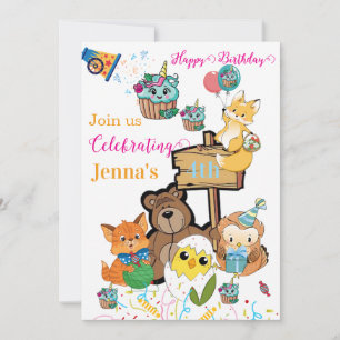 Invitación de Cumpleaños Feliz Cupcake de Zorro de